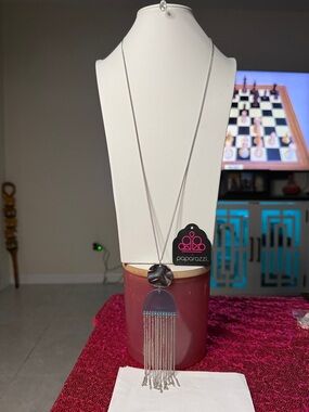 Paparazzi Blue and Silver Chain Fringe Pendant Necklace